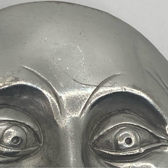 Vtg 70’s Bergamot Brass Works Art Nouveau Style Moon Face Belt Buckle 2.4” - Picture 3 of 10